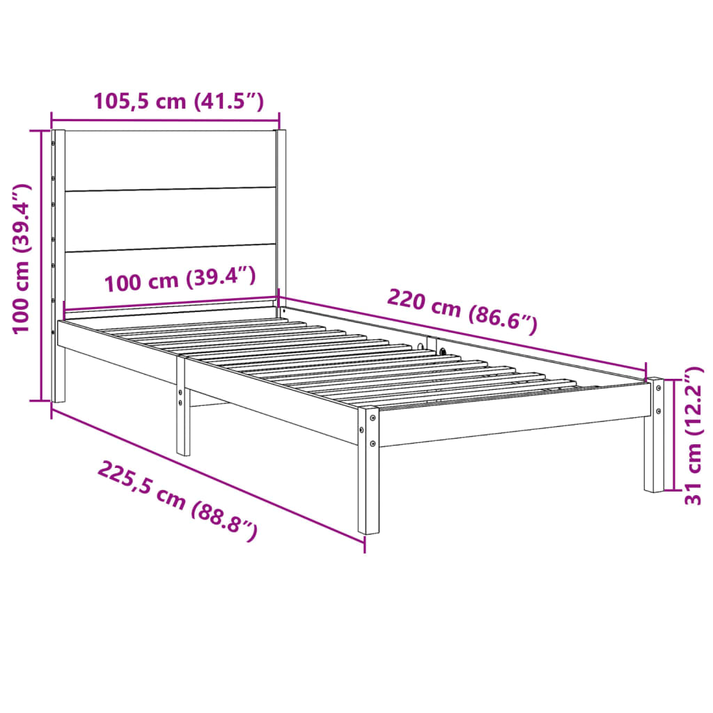 Giroletto Extra Lungo senza Materasso 100x220 cm Legno Massello | homemem39