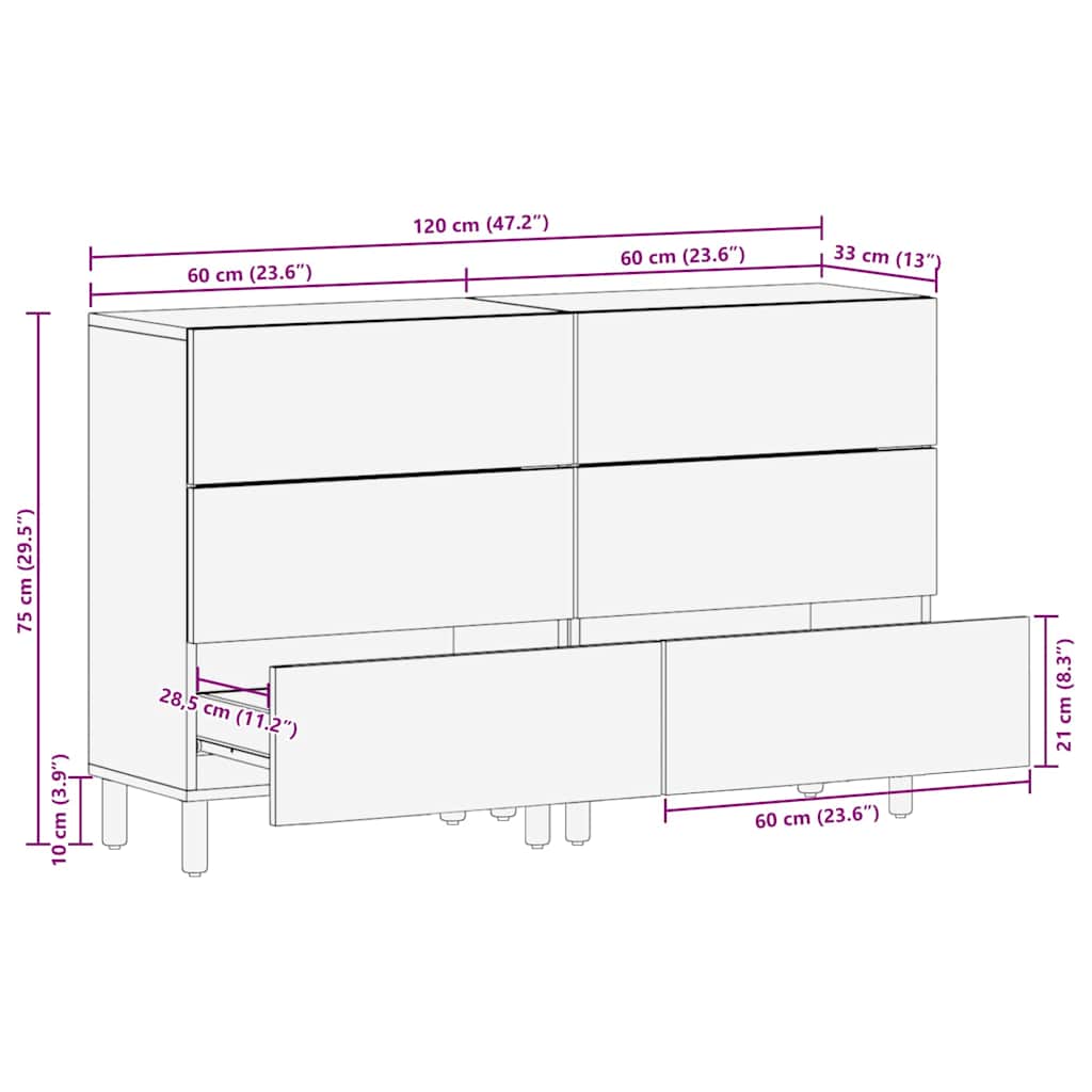 Credenza 2 pcs Finitura Marrone Acacia 60 x 33 x 75 cm | homemem39