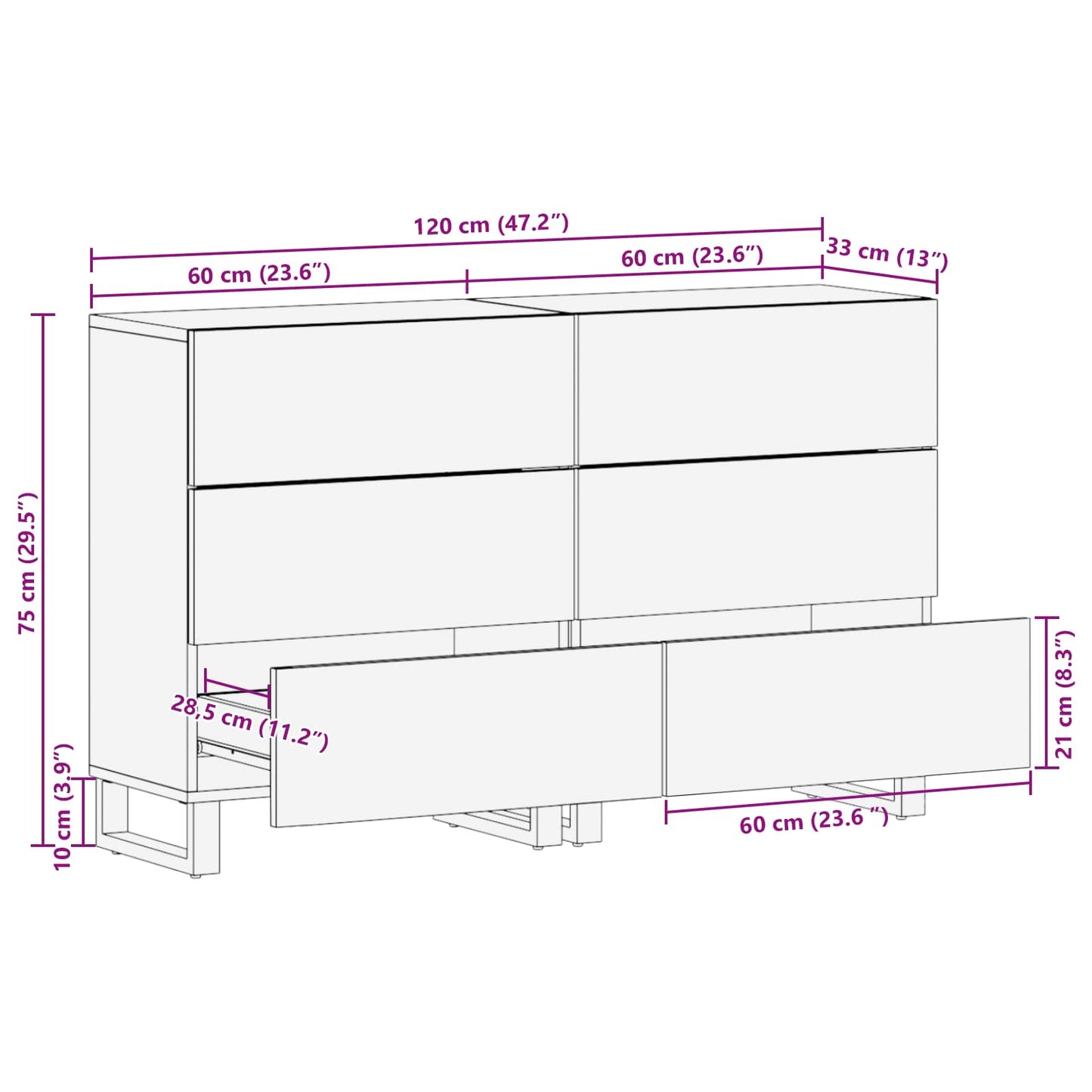 Credenza 2 pcs Marrone 60 x 33 x 75 cm Legno di mango massello