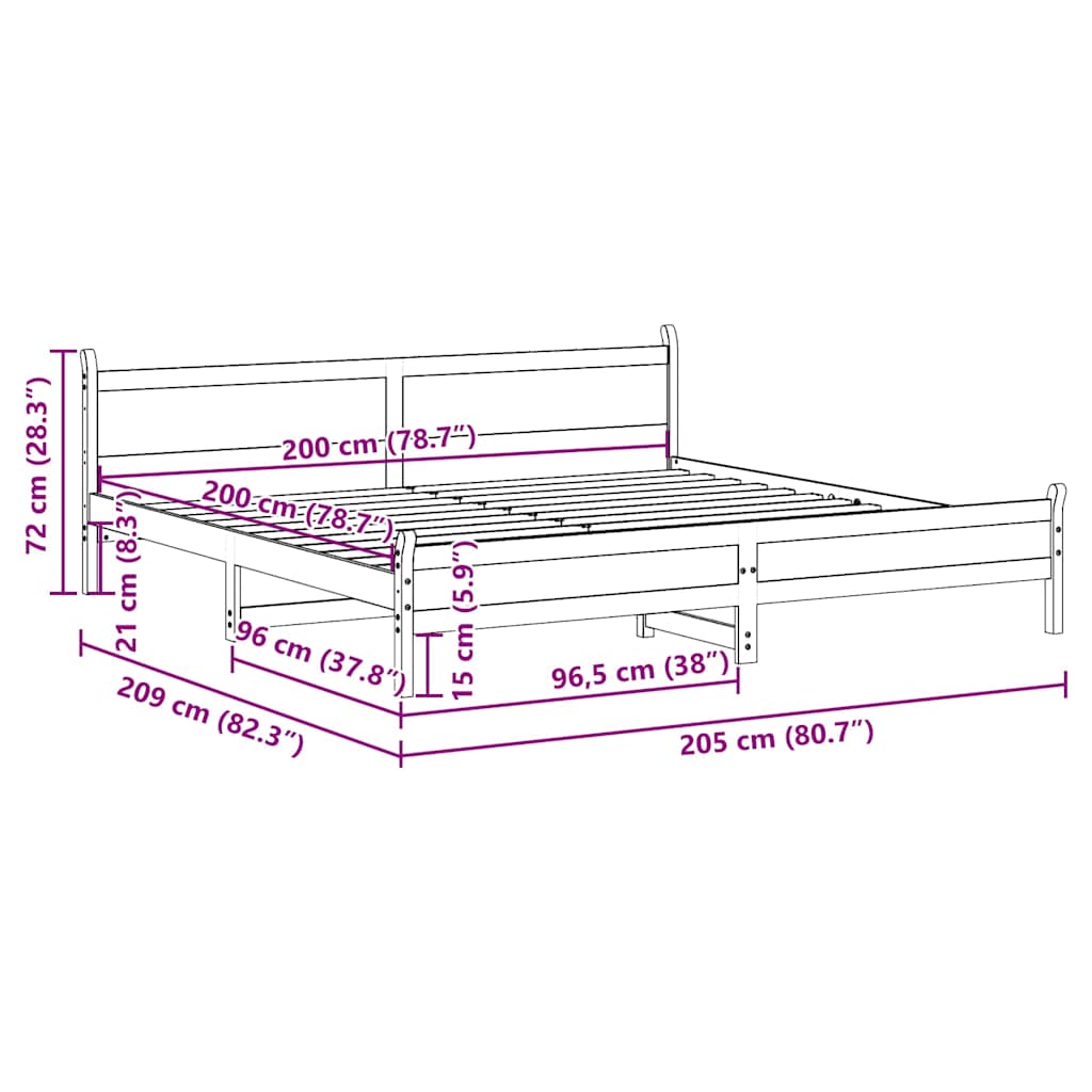 Letto senza Materasso Marrone Cera 200x200 cm in Legno di Pino | homemem39