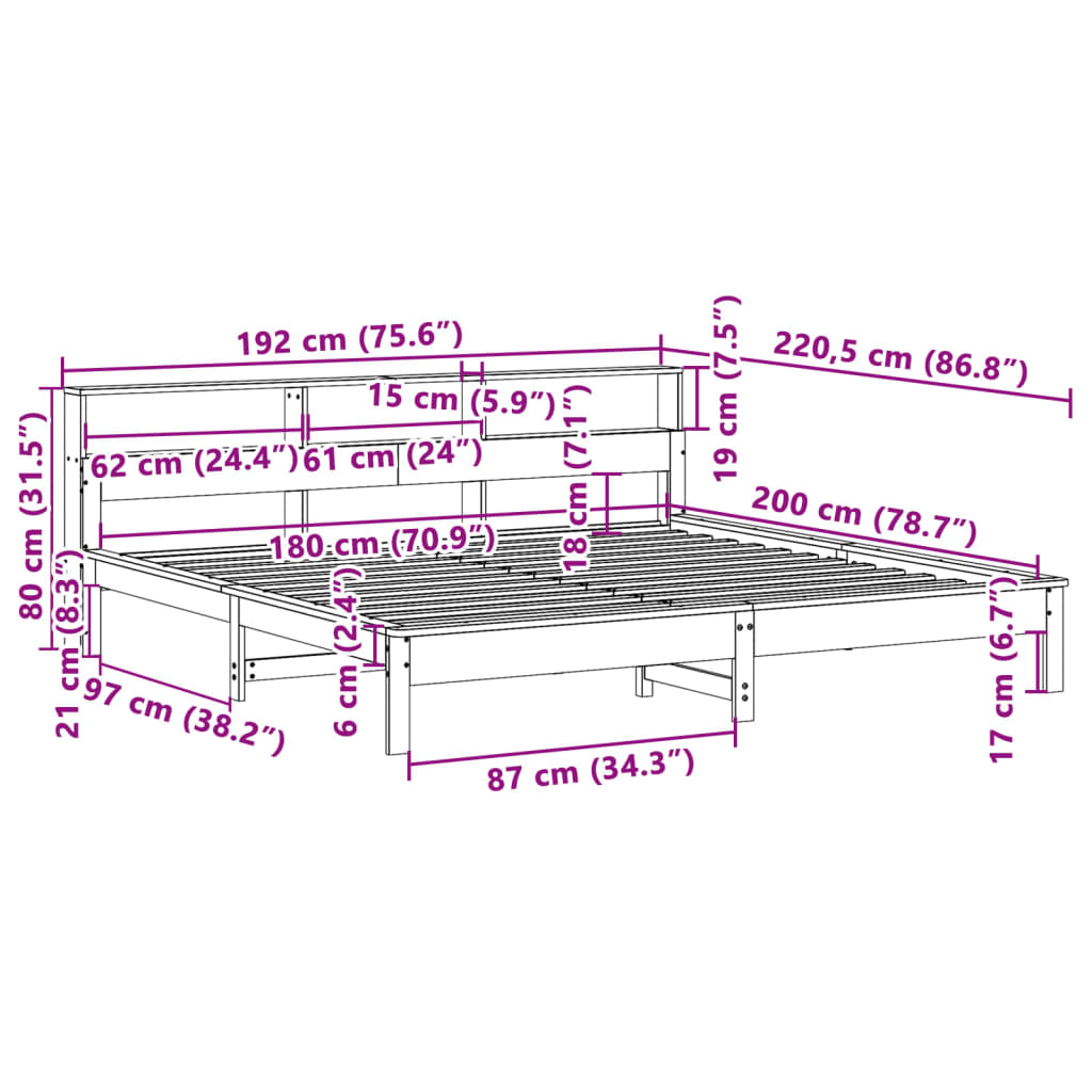 Letto senza Materasso Bianco 180x200 cm Legno Massello di Pino | homemem39