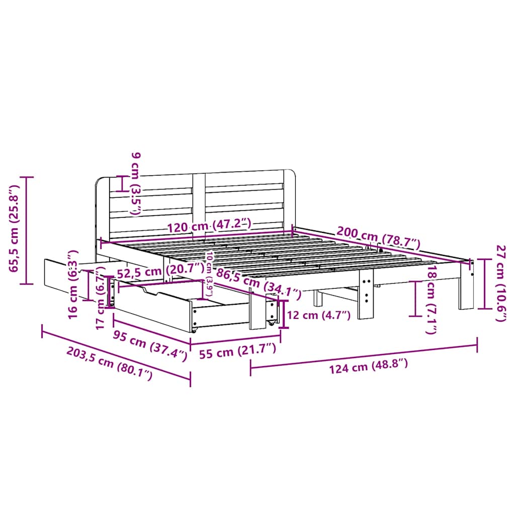 Giroletto senza Materasso Marrone Cera 120x200 cm Legno di Pino | homemem39