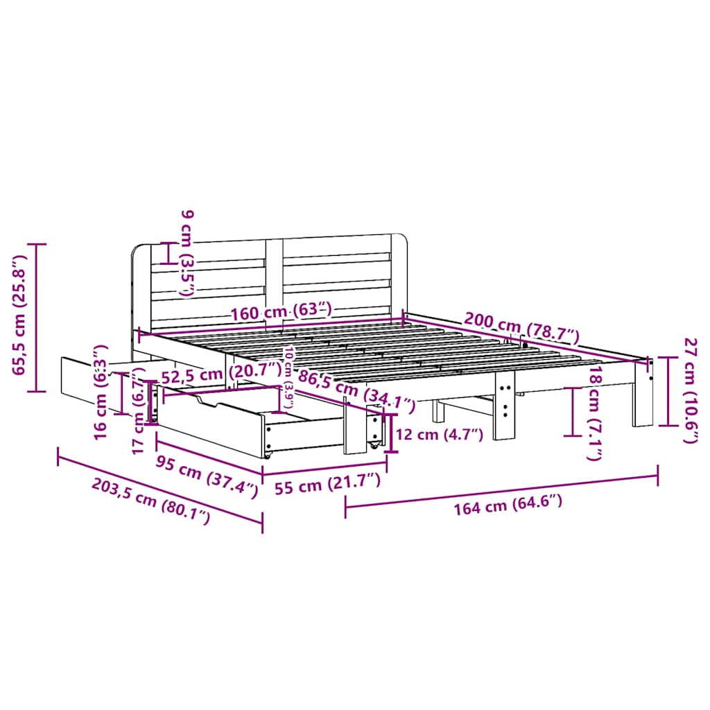 Giroletto senza Materasso Bianco 160x200 cm Legno Massello Pino | homemem39