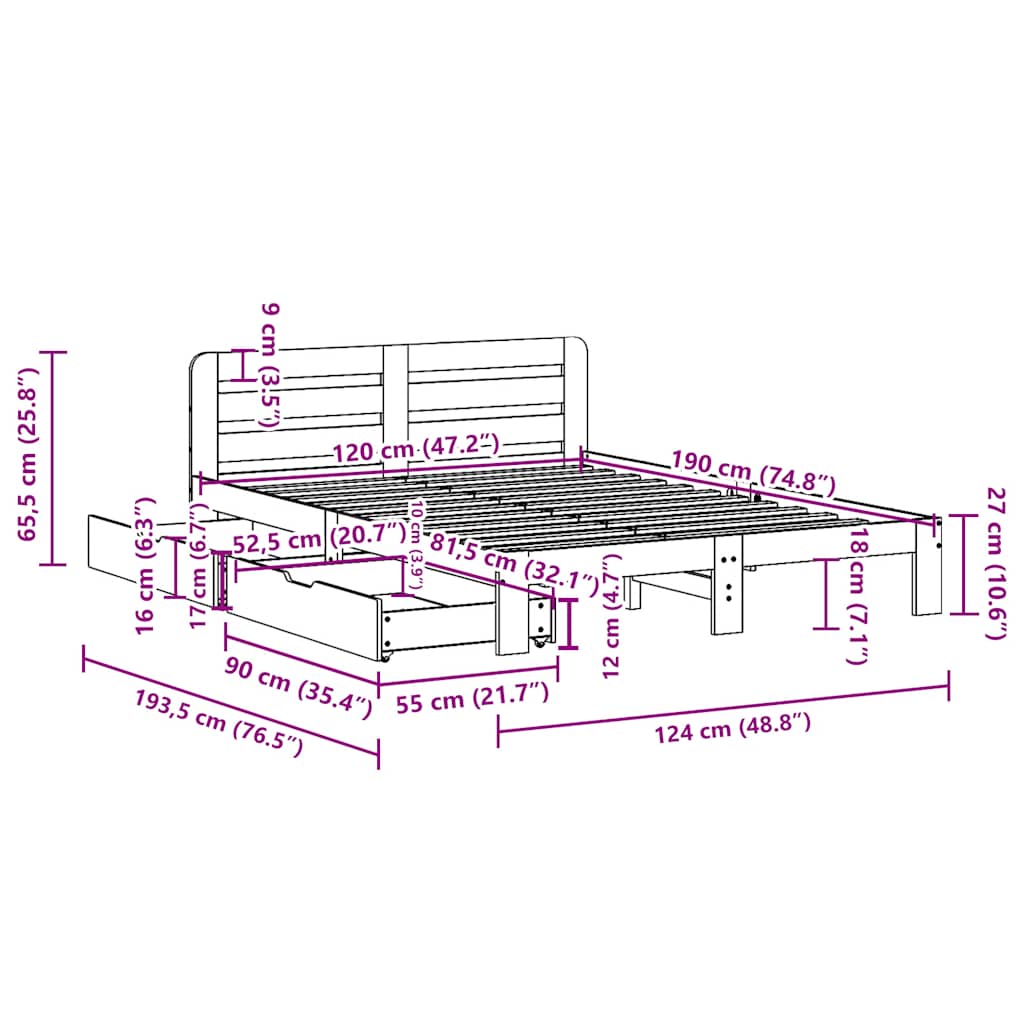 Letto senza Materasso Marrone Cera 120x190 cm in Legno di Pino