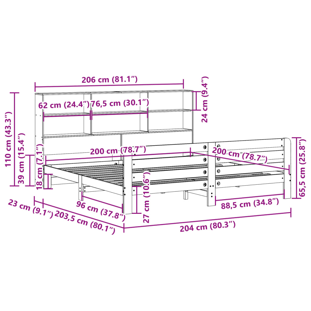 Giroletto senza Materasso Marrone Cera 200x200 cm Legno di Pino | homemem39