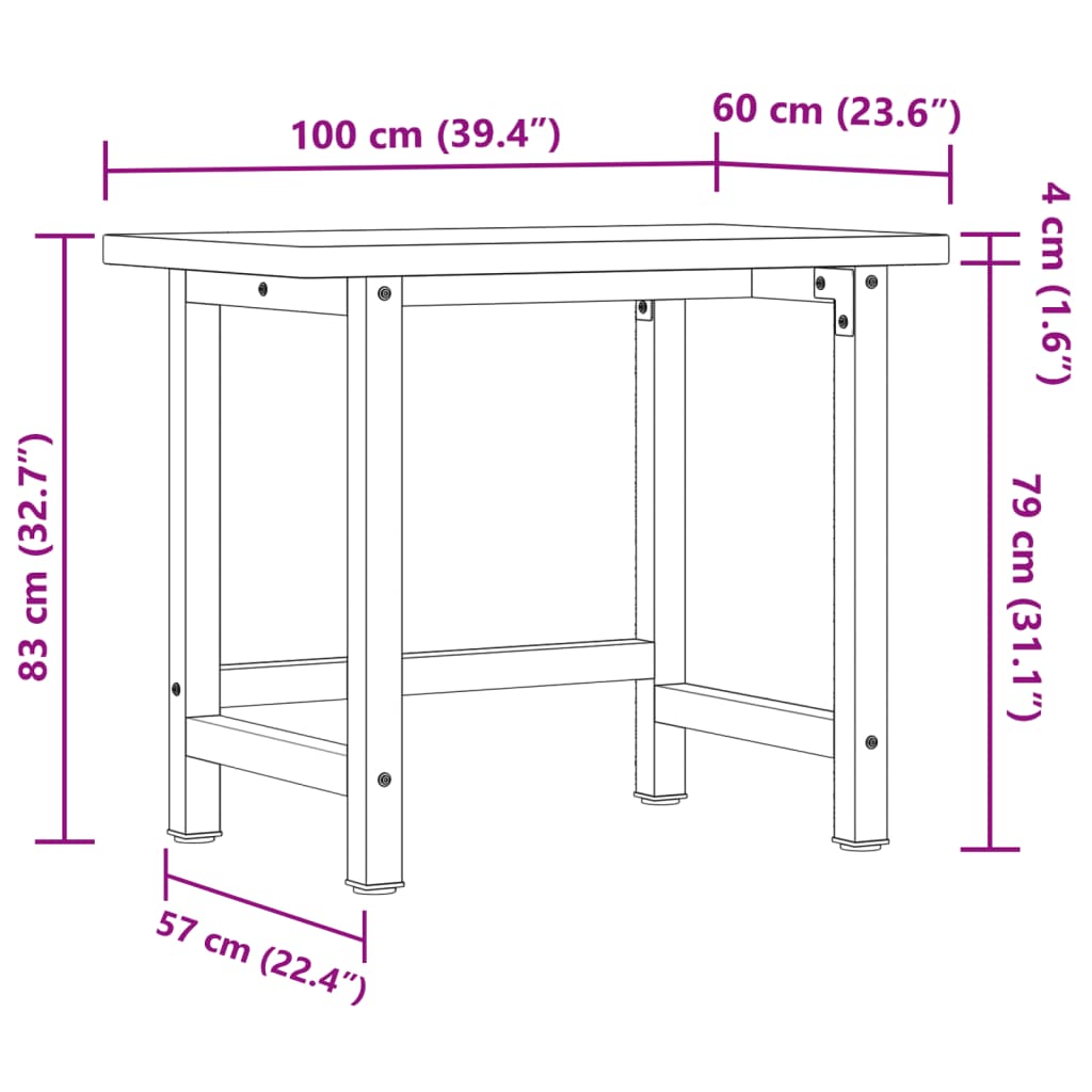 Banco Lavoro 100x60x83 cm Legno Massello Rovere Rettangolare | homemem39