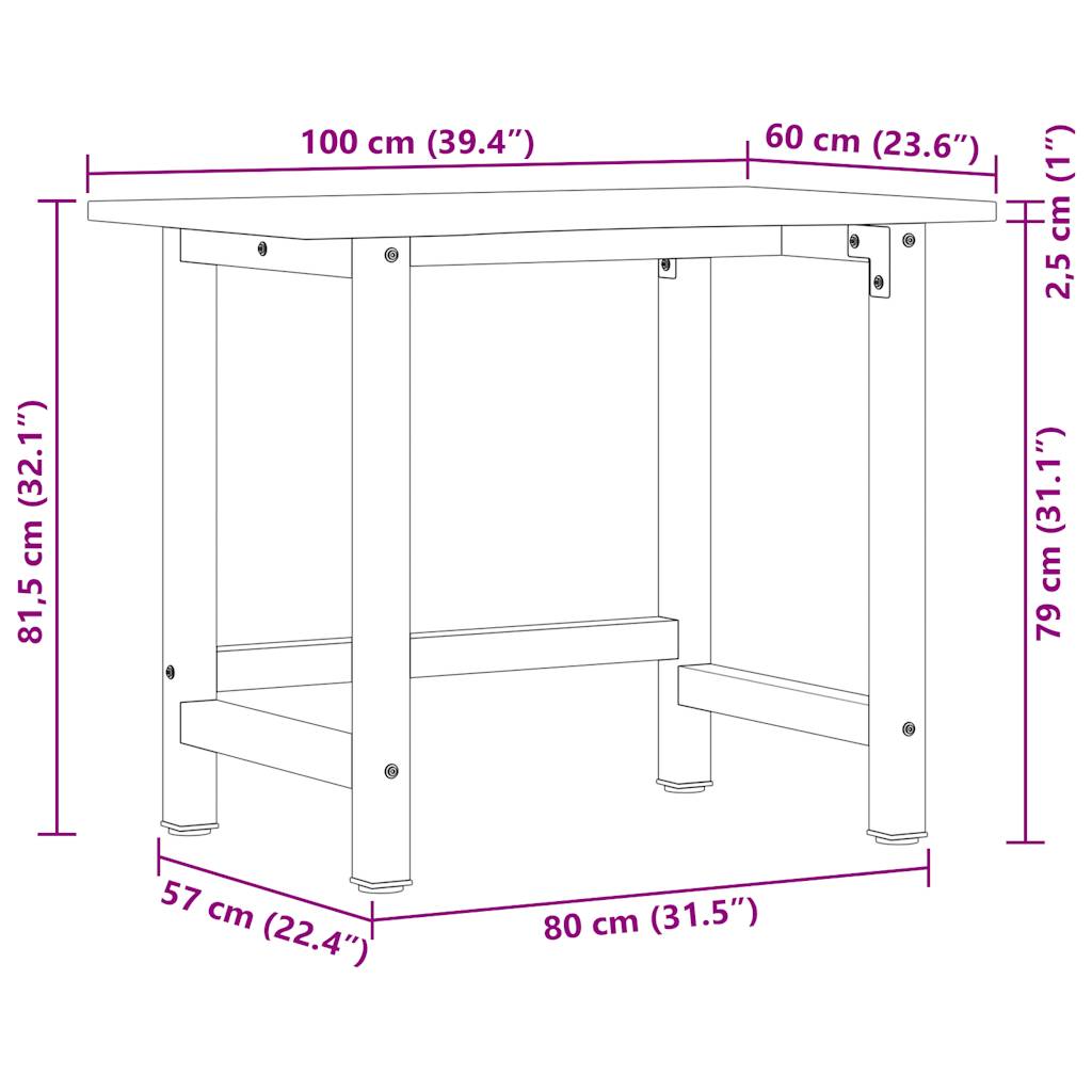 Banco Lavoro 100x60x81,5 cm Legno Massello Rovere | homemem39
