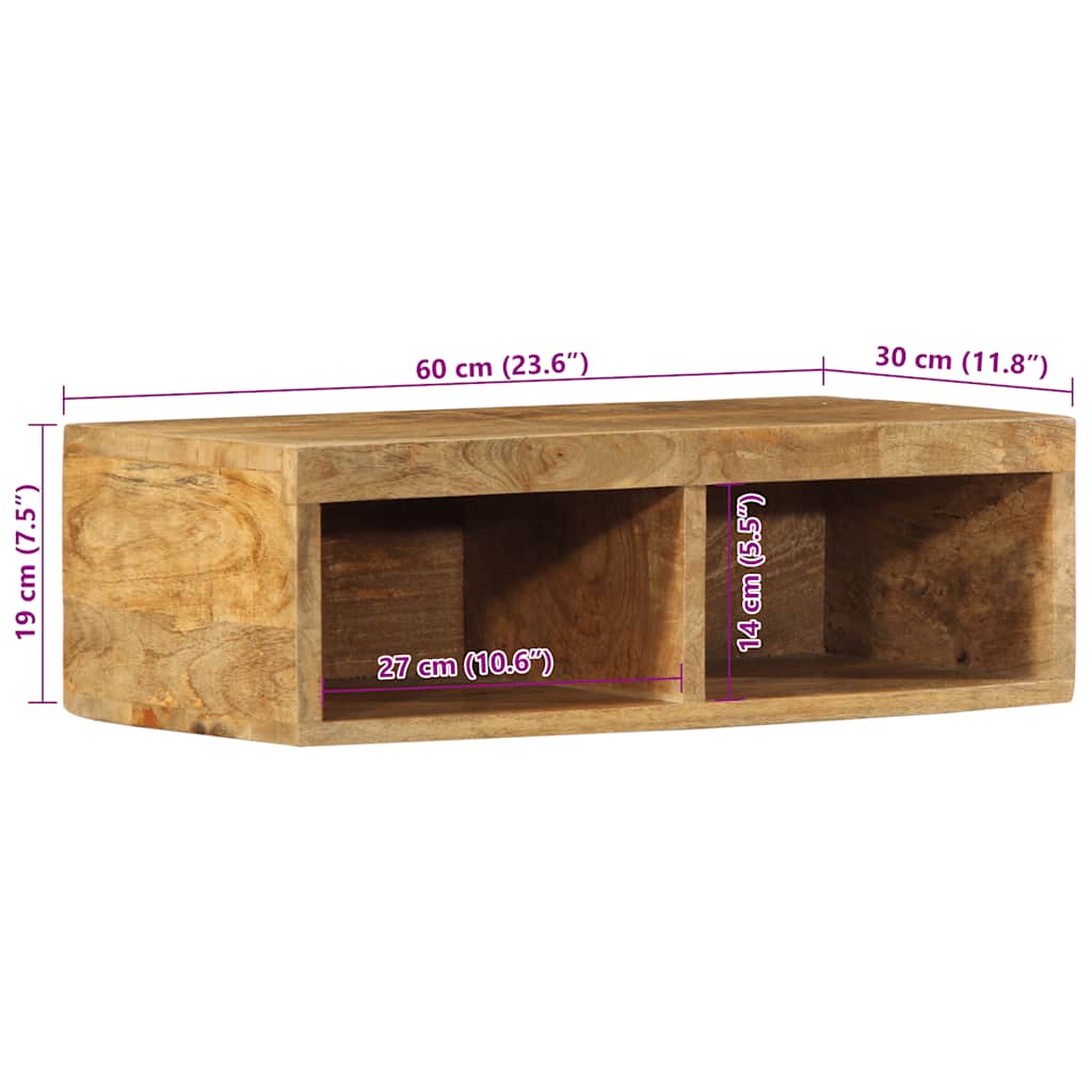Mobile TV a Parete 60x30x19 cm Legno Grezzo Massello di Mango | homemem39