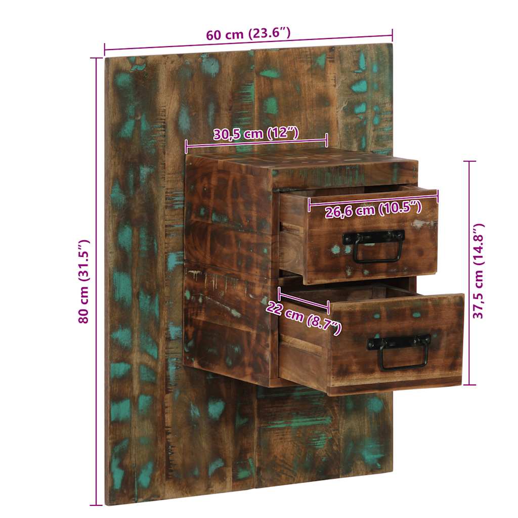 Comodino Multicolore 60x32x80 cm in Legno Massello Recupero | homemem39