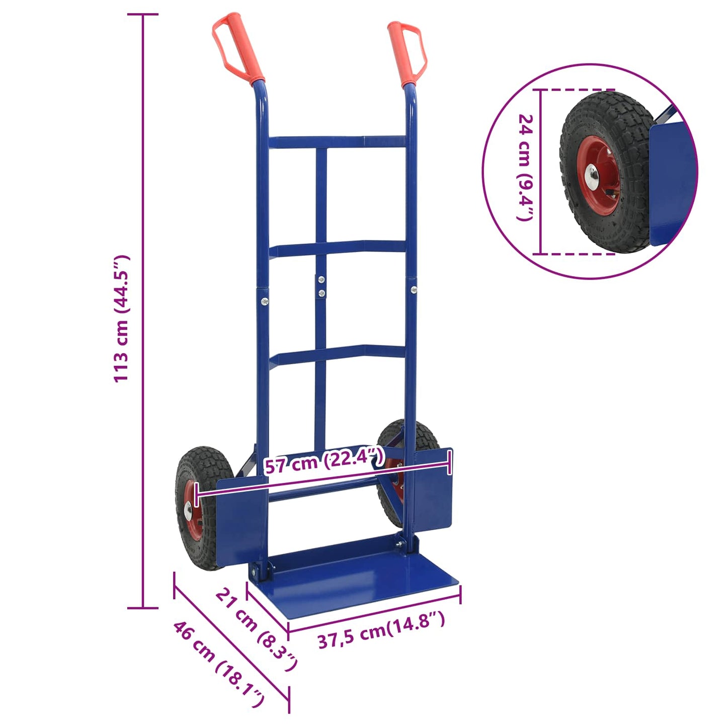 Carrello Pieghevole Estensibile Blu e Rosso 57 x 46 x 113 cm