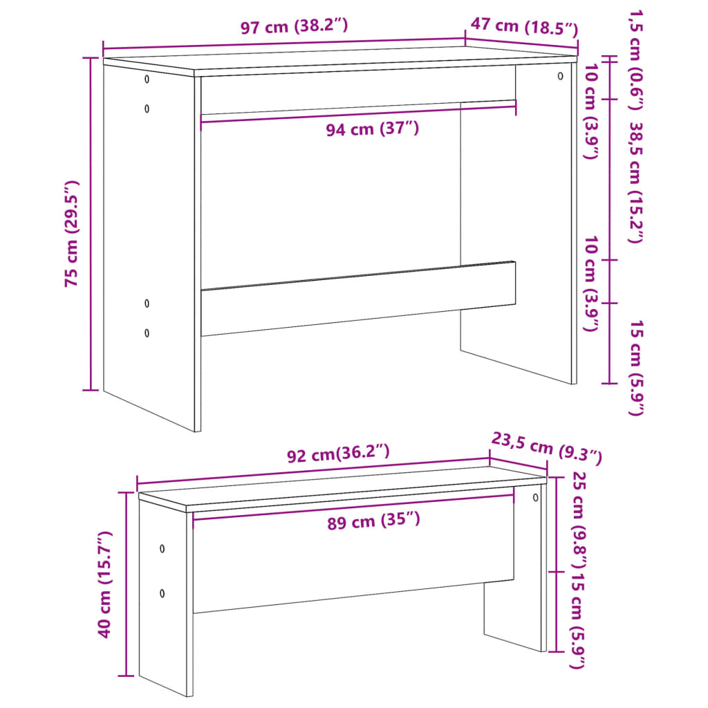Set Tavolo da Pranzo e Panche 3 pz Rovere Sonoma in Truciolato | homemem39