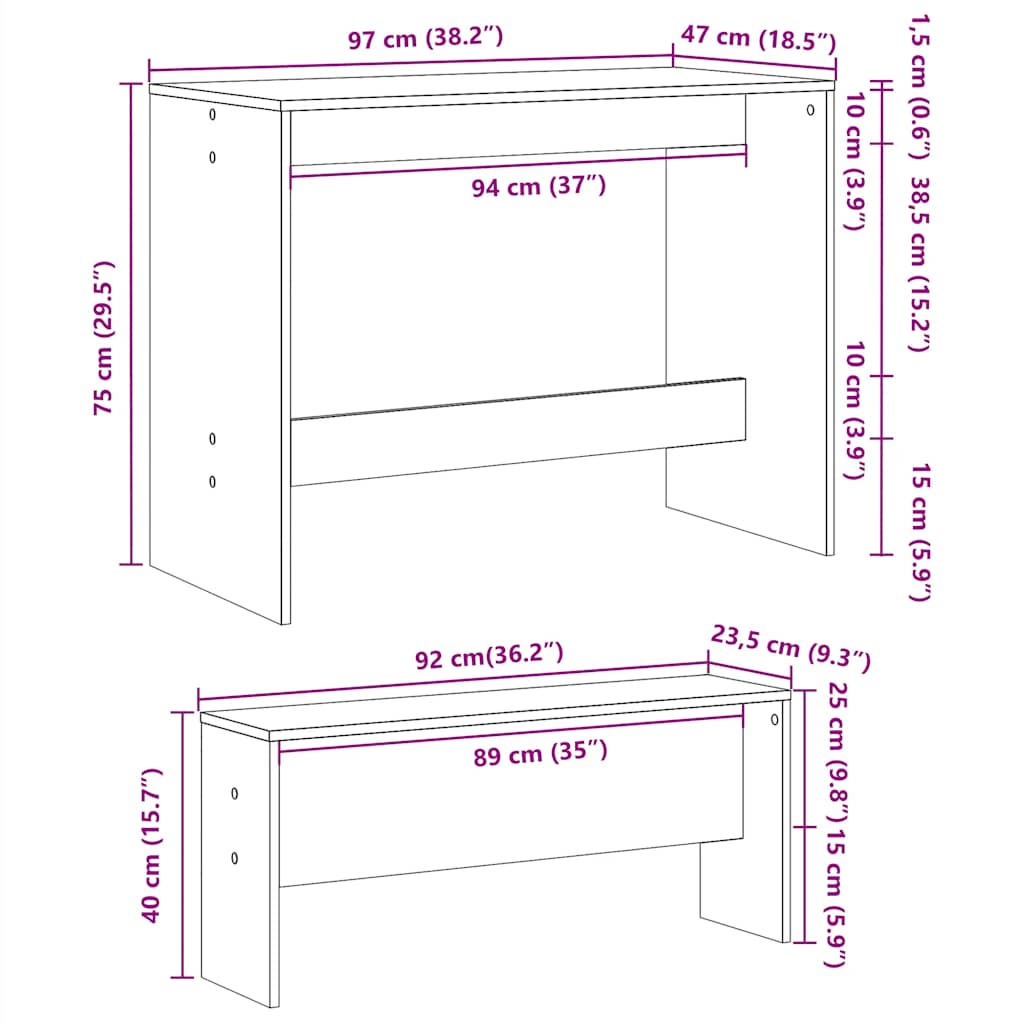 Set Tavolo da Pranzo e Panche 3 pz Bianco Lucido in Truciolato | homemem39
