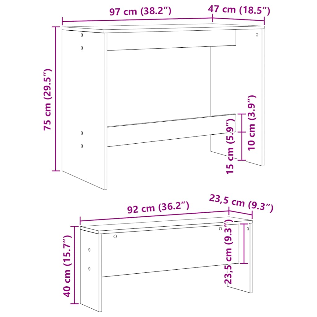 Set Tavolo da Pranzo e Panche 3pz Rovere Artigianale Truciolato | homemem39