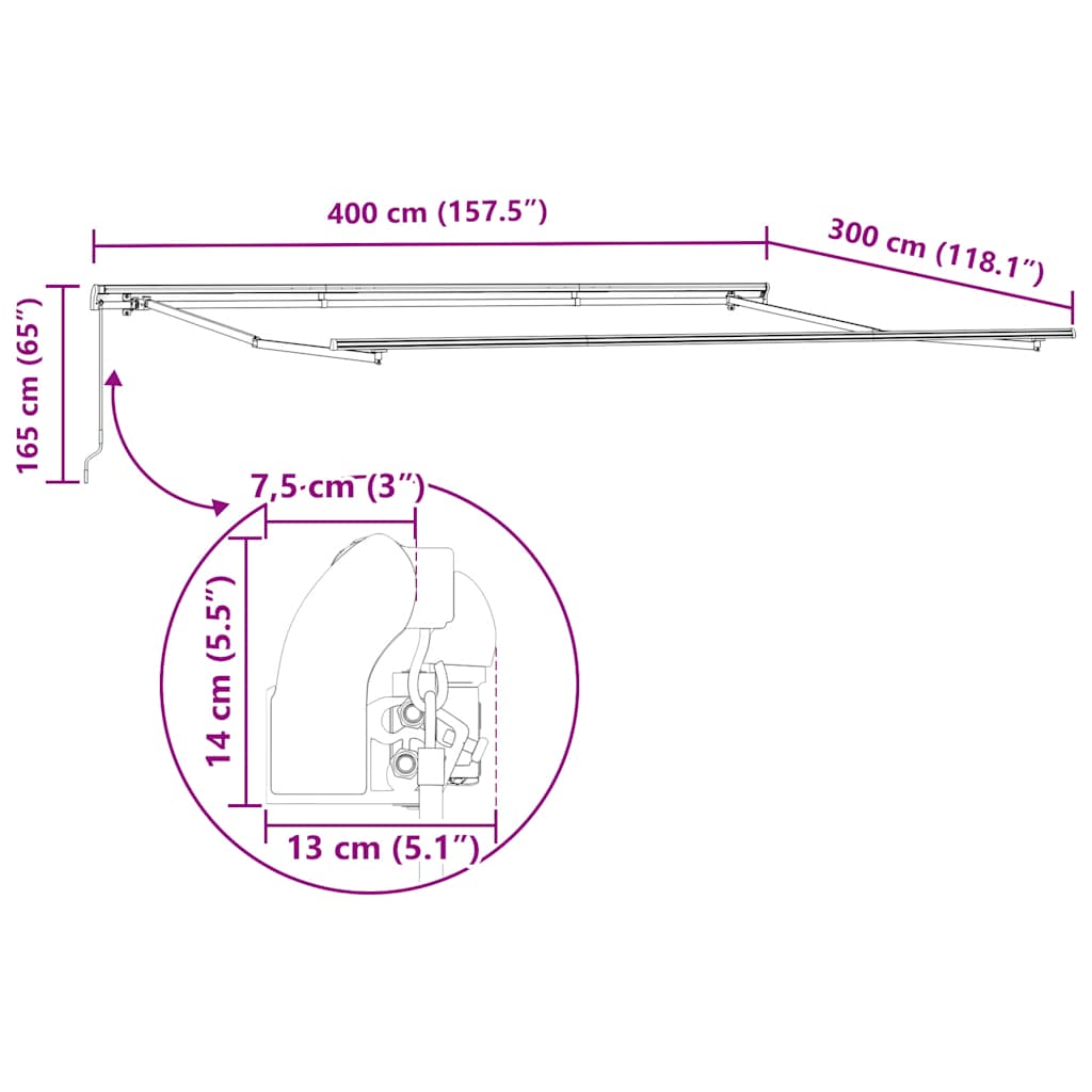 Tenda da Sole Retrattile Manuale Bordò 400x300 cm - homemem39