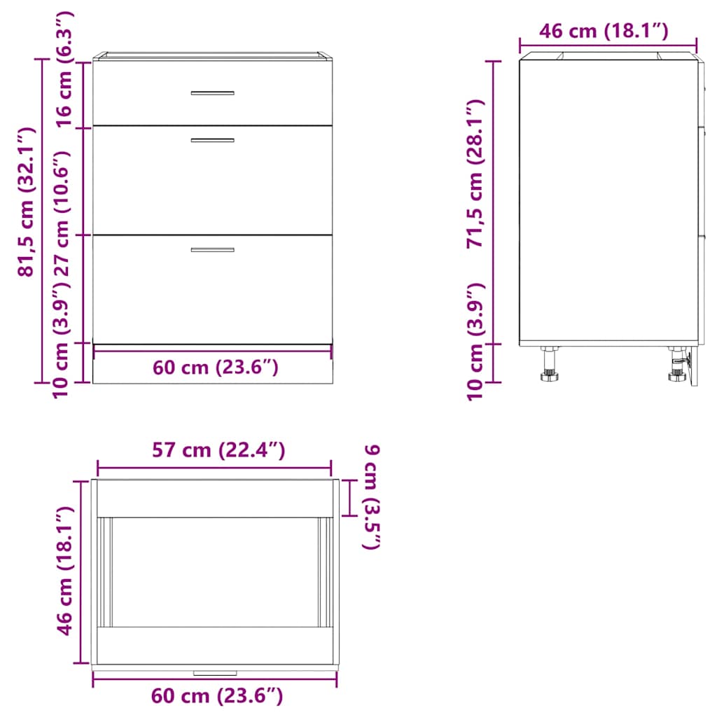 Base da Cucina “Lyon” Rovere Fumo in Legno Multistrato | homemem39