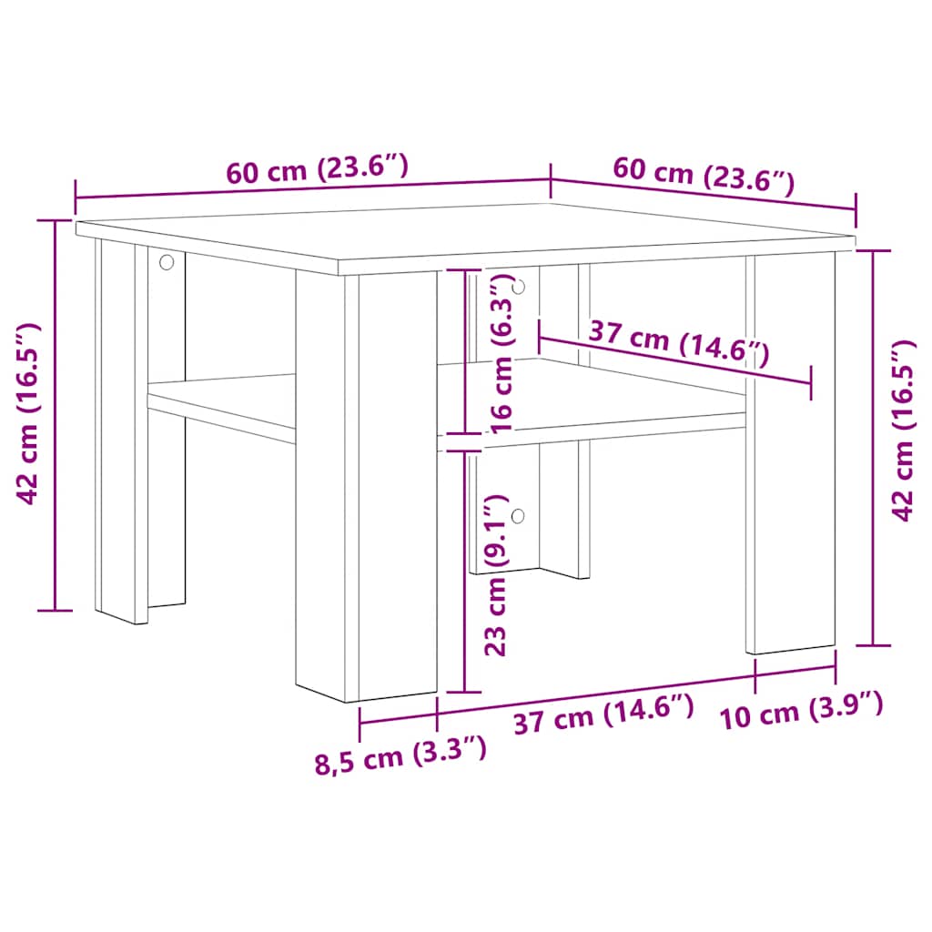 Tavolino da Salotto Legno Vecchio 60x60x42 cm Legno Multistrato | homemem39