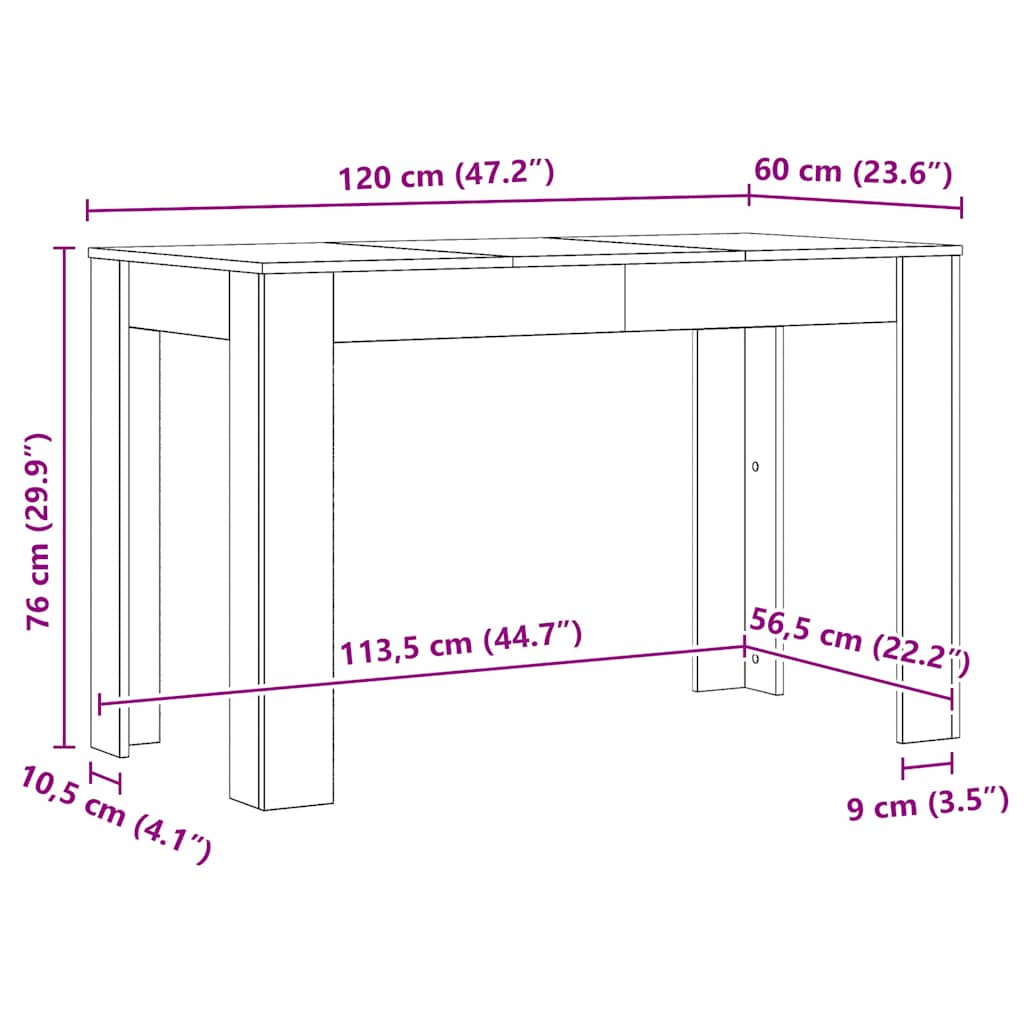 Tavolo da Pranzo Rovere Artigianale 120x60x76 cm in Truciolato