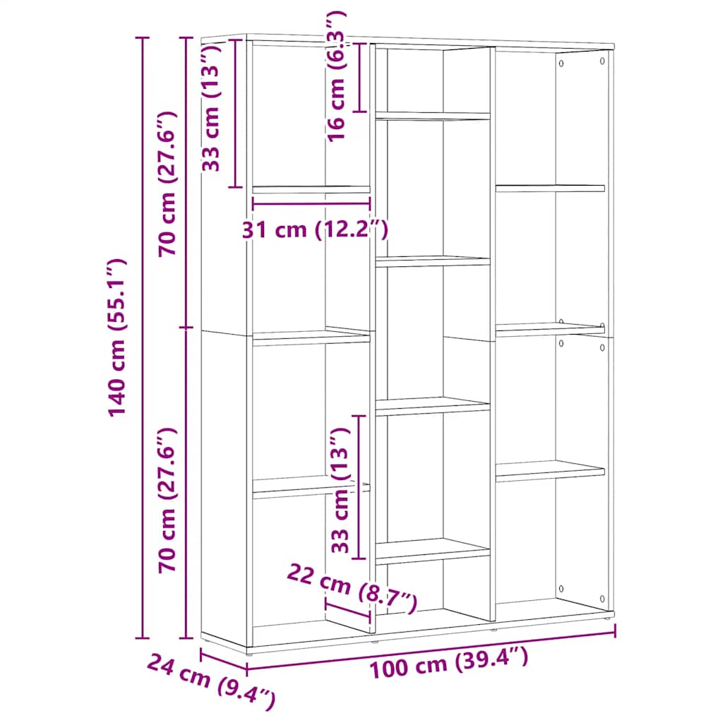 Libreria/Divisorio Rovere Artigianale 100x24x140 cm Truciolato | homemem39