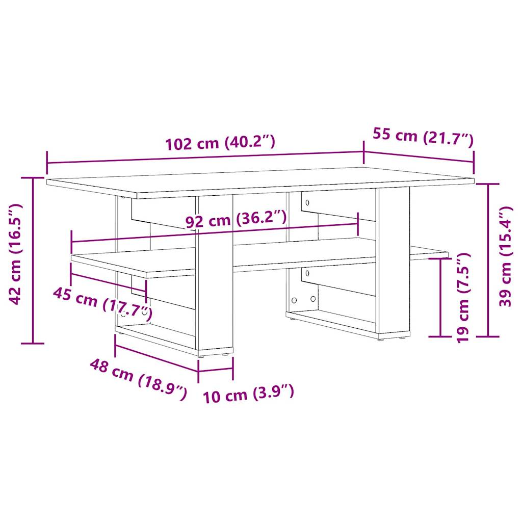 Tavolino Salotto Rovere Artigianale 102x55x42 cm Multistrato | homemem39