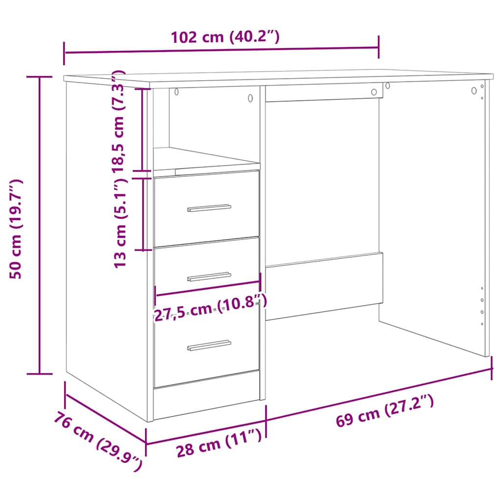 Scrivania Legno Antico 102x76x50 cm in Legno Multistrato - homemem39