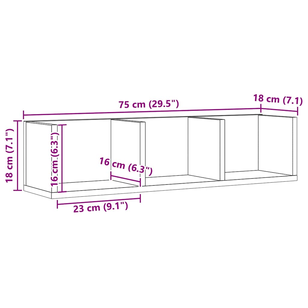 Mensola a Muro CD Artigianale 75x18x18 cm Legno Multistrato | homemem39