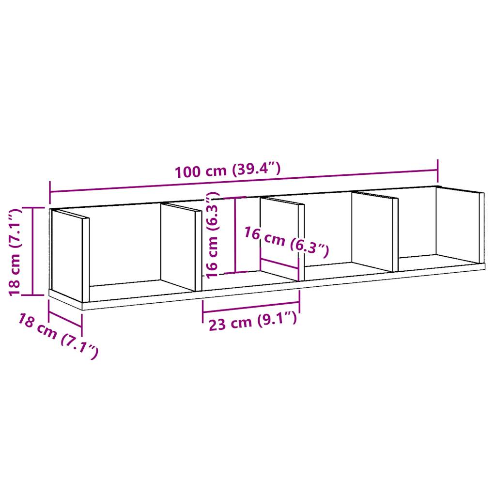 Scaffale Porta CD a Parete Antico 100x18x18cm Legno Multistrato | homemem39
