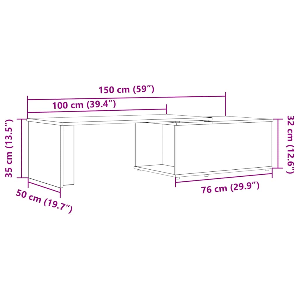 Tavolino da Salotto Rovere Artigianale 150x50x35 cm Truciolato