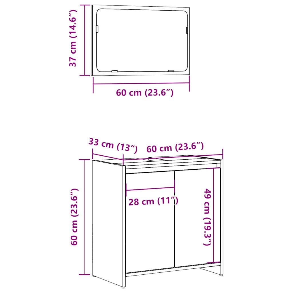 Set Mobili da Bagno 2 pz Grigio Cemento in Legno Multistrato | homemem39