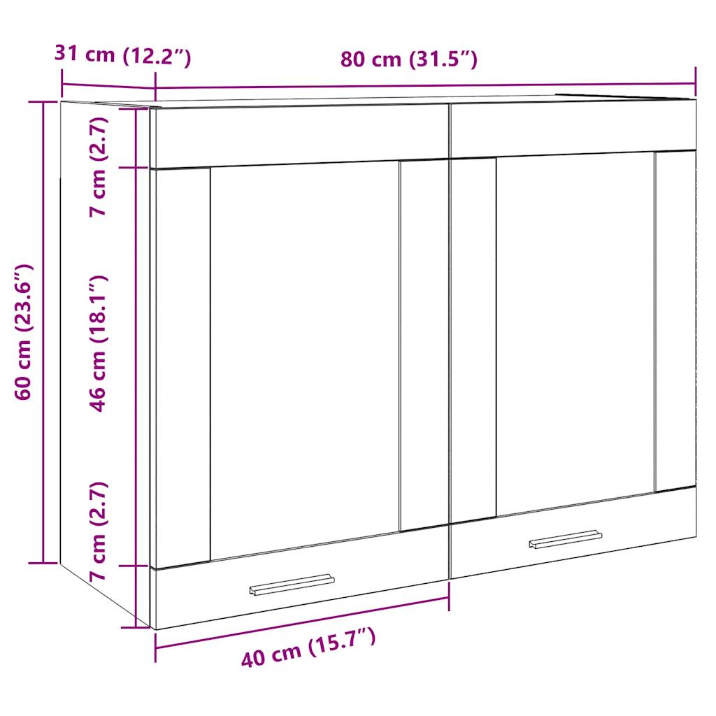 Mobile Pensile con Vetro “Lyon” Grigio Cemento 80x31x60 cm | homemem39