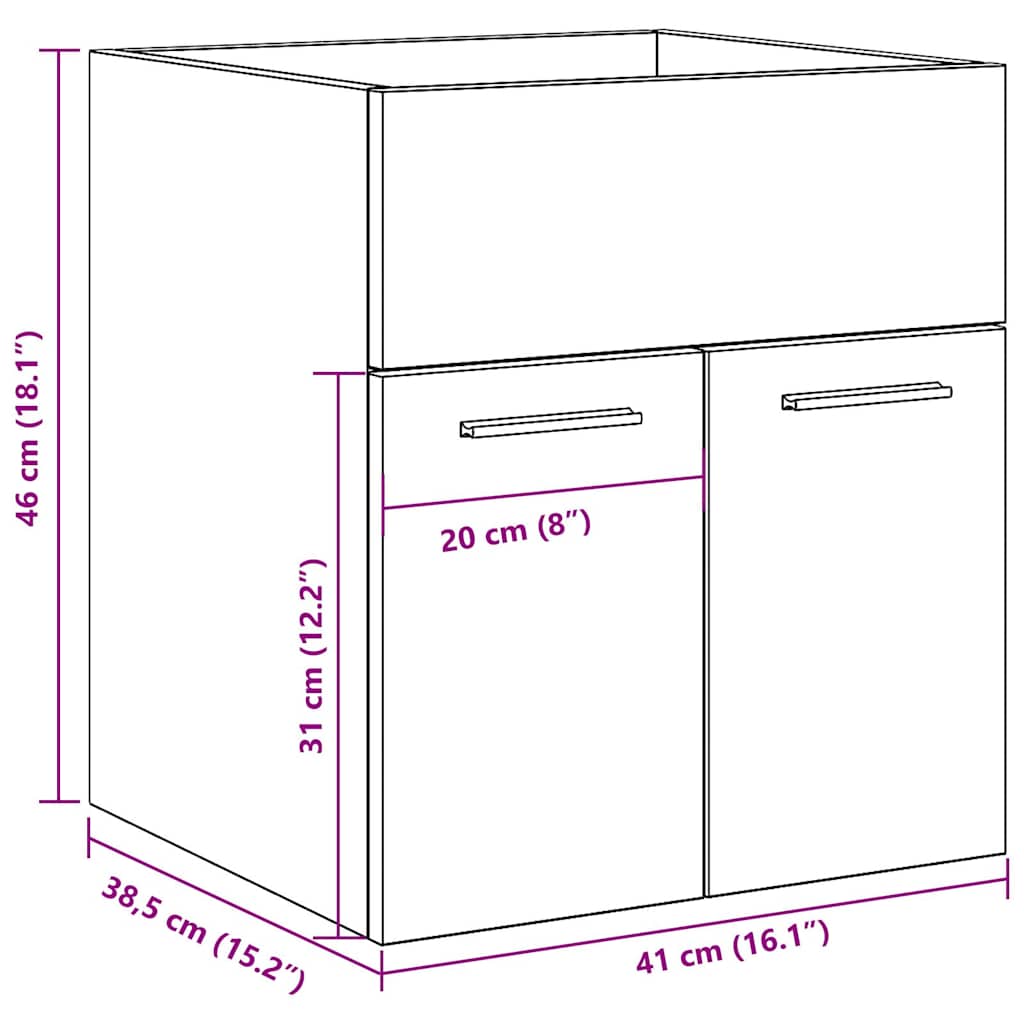 Mobile Lavabo Bagno Artigianale 41x38,5x46 cm in Truciolato