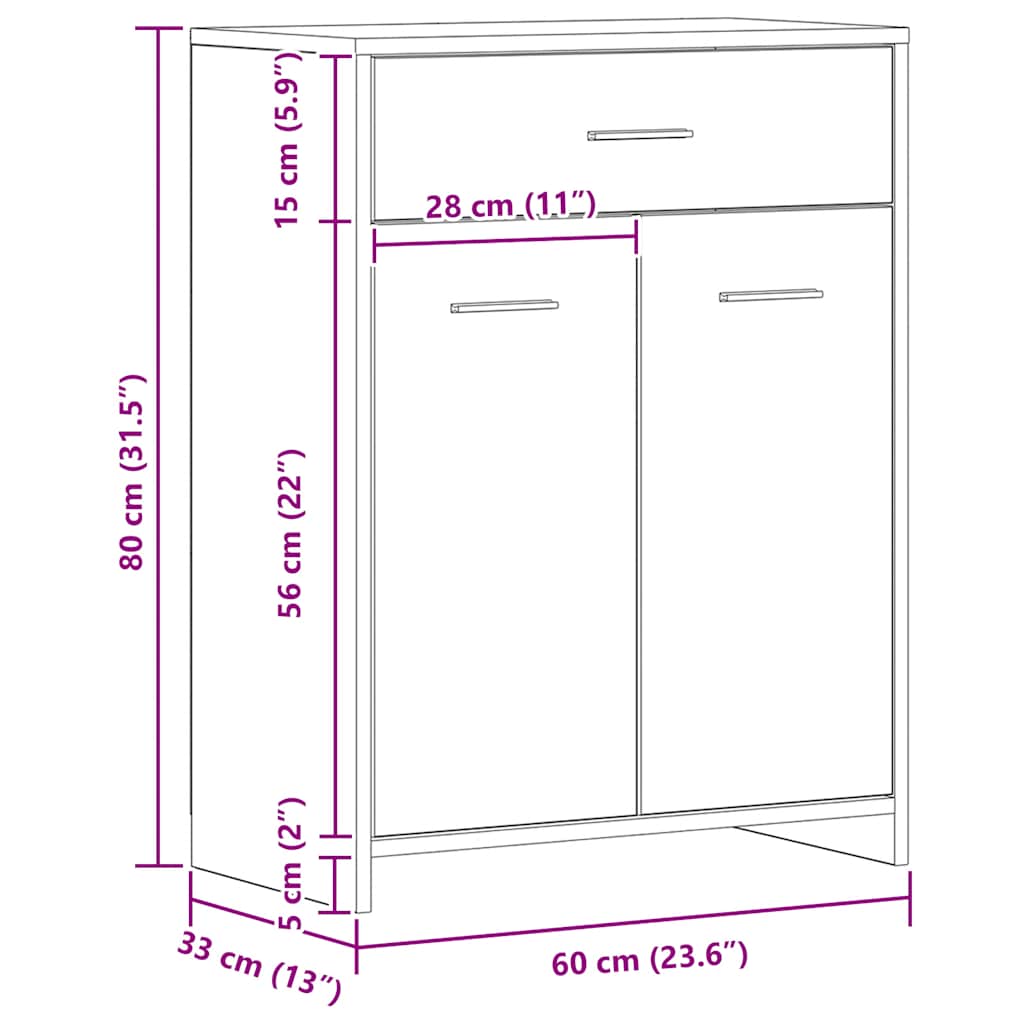 Armadietto Bagno Rovere 60x33x80 cm Legno tecnico