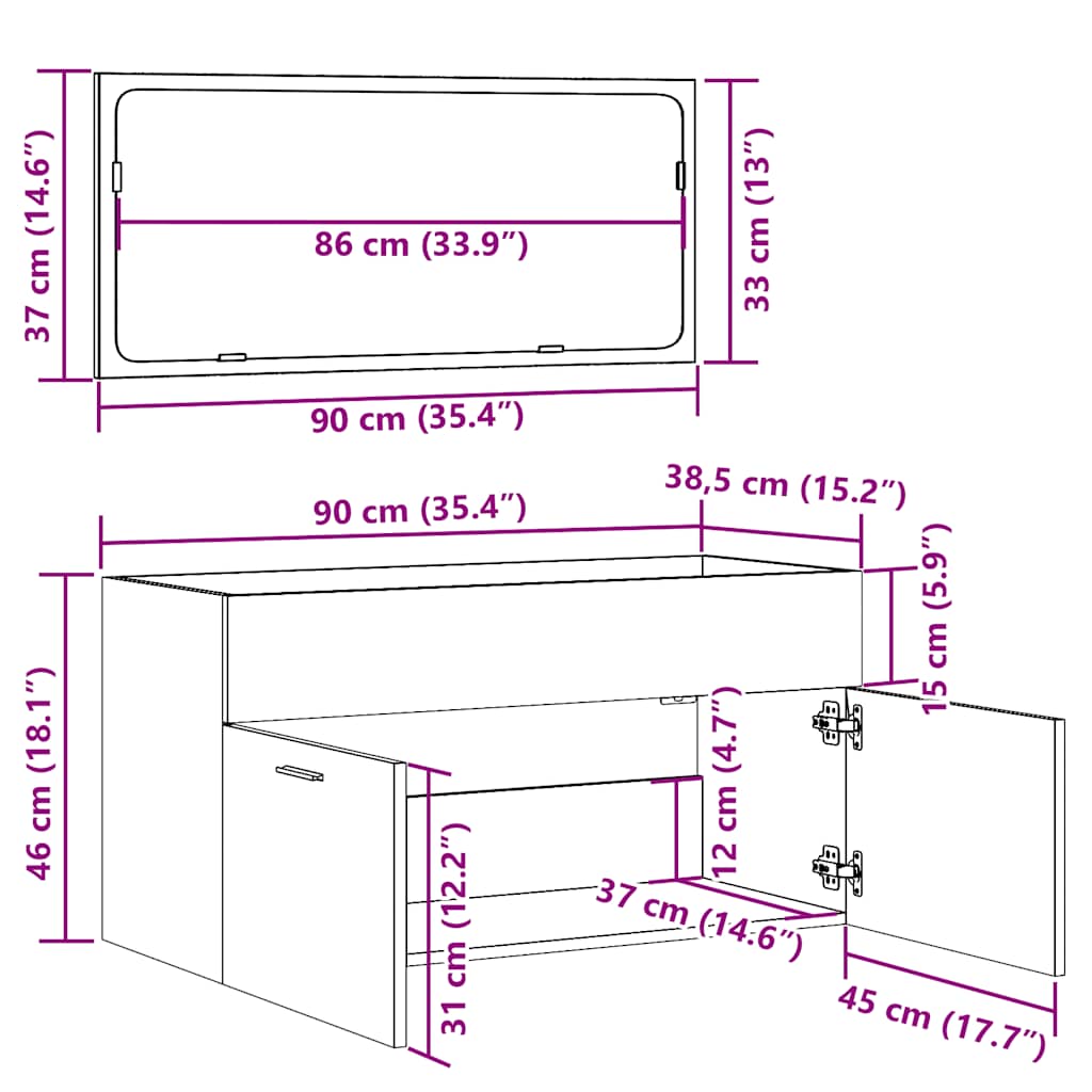 Mobile da Bagno con Specchio Rovere Artigianale Truciolato | homemem39