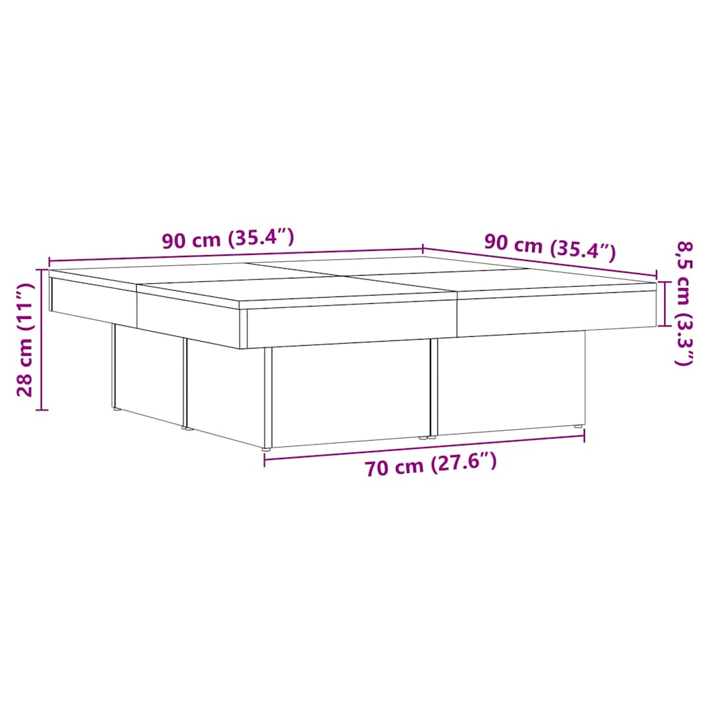 Tavolino da Salotto Rovere Artigianale 90x90x28 cm Truciolato | homemem39