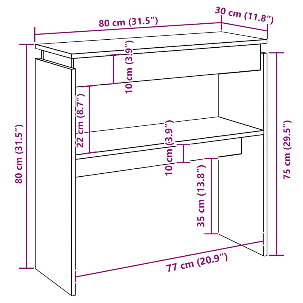 Tavolino Consolle Legno Antico 80x30x80 cm in Truciolato | homemem39