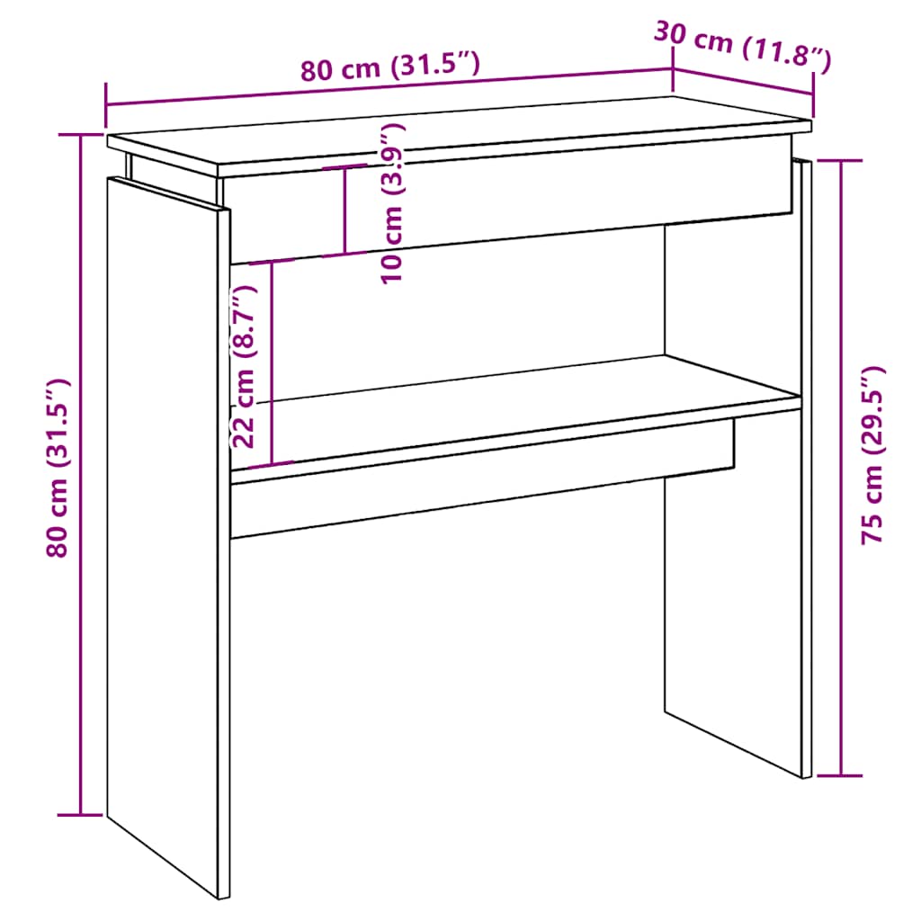 Tavolo Consolle Rovere Artigianale 80x30x80 cm in Truciolato | homemem39
