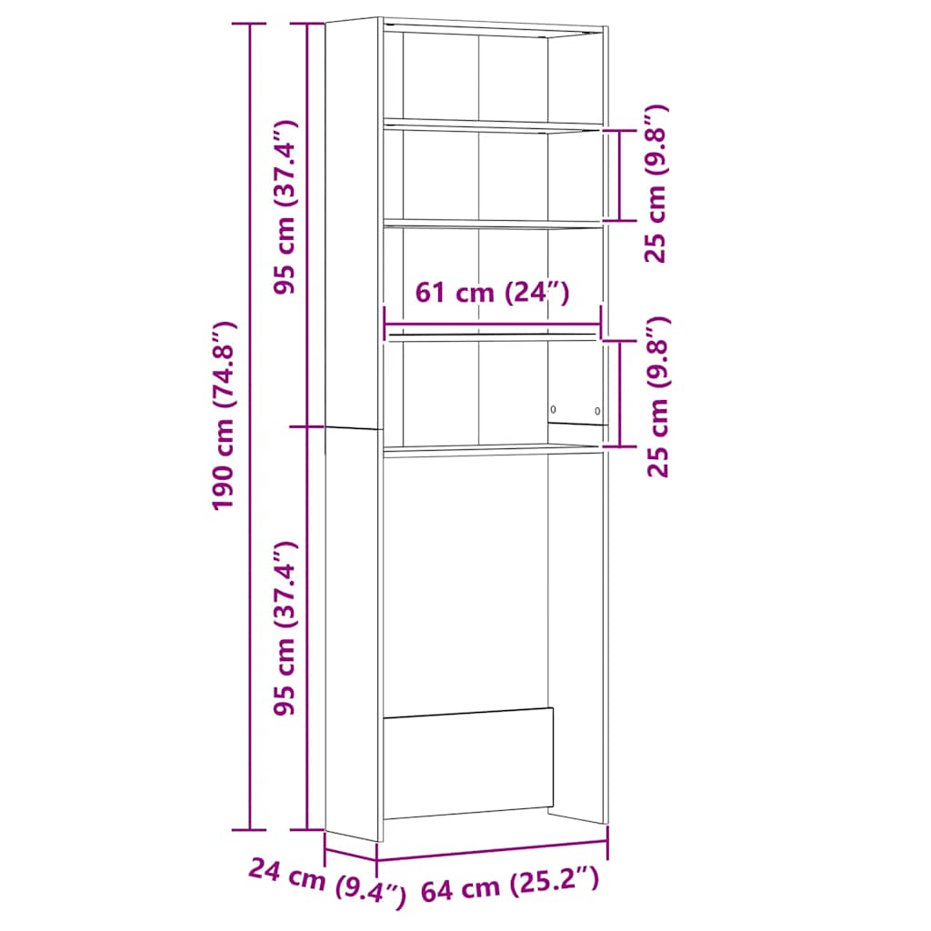 Mobile per Lavatrice Legno Antico 64x24x190 cm | homemem39