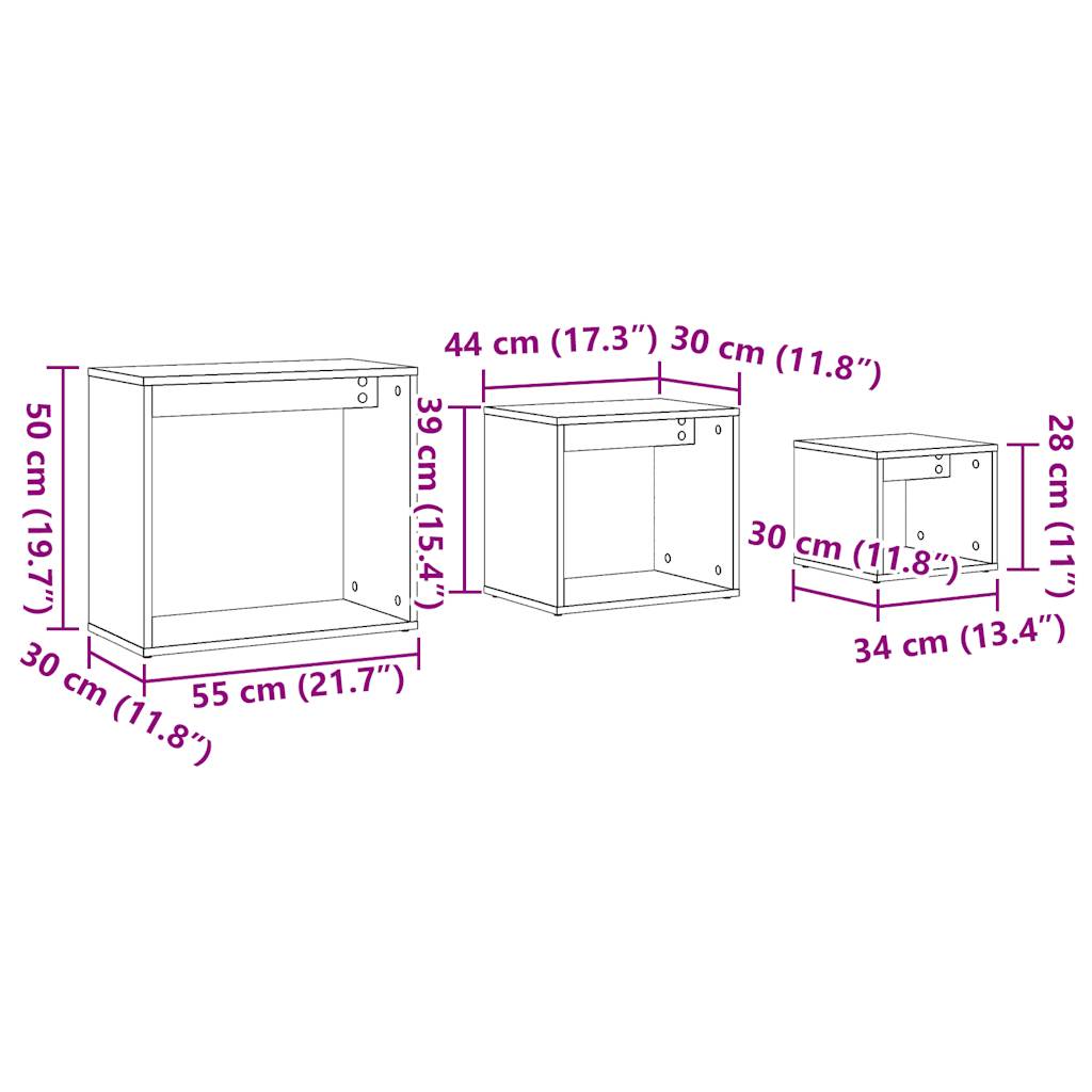 Tavolini Impilabili 3 pz Legno Antico in Legno Multistrato | homemem39
