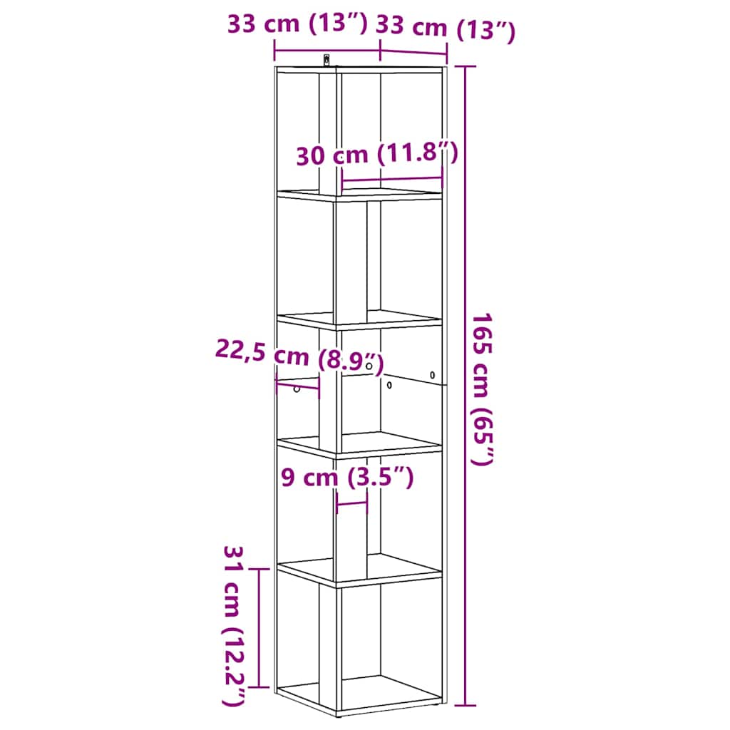 Mobile Angolare Legno Antico 33x33x165 cm in Truciolato