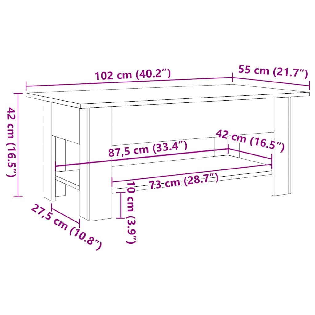 Tavolino Salotto Rovere Artigianale 102x55x42 cm Multistrato | homemem39