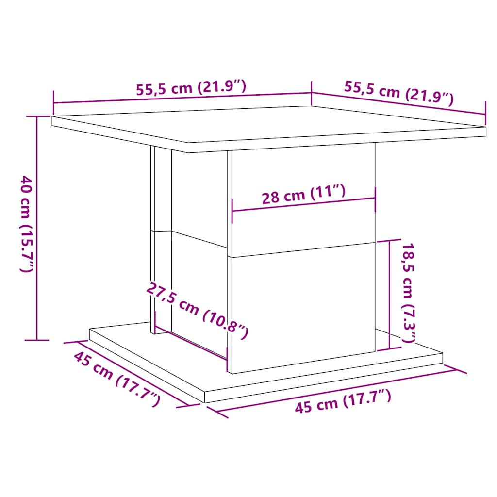 Tavolino da Salotto Legno Antico 55,5x55,5x40 cm in Truciolato | homemem39