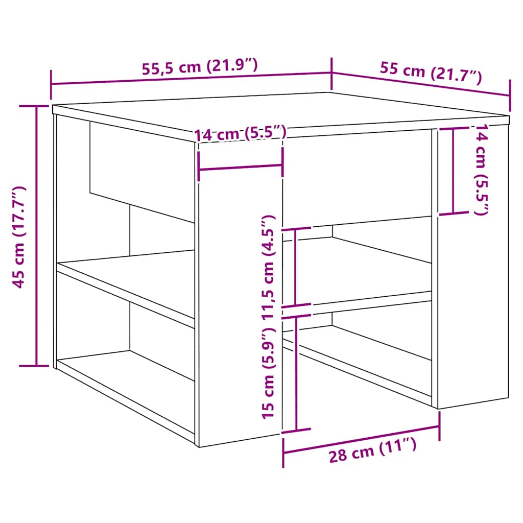 Tavolino Salotto Rovere Artigianale 55,5x55x45 cm in Truciolato