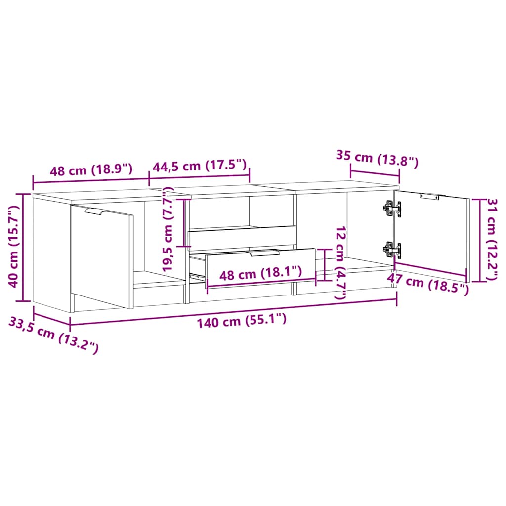 Mobile Porta TV in Legno Vecchio 140x35x40 cm in Truciolato | homemem39