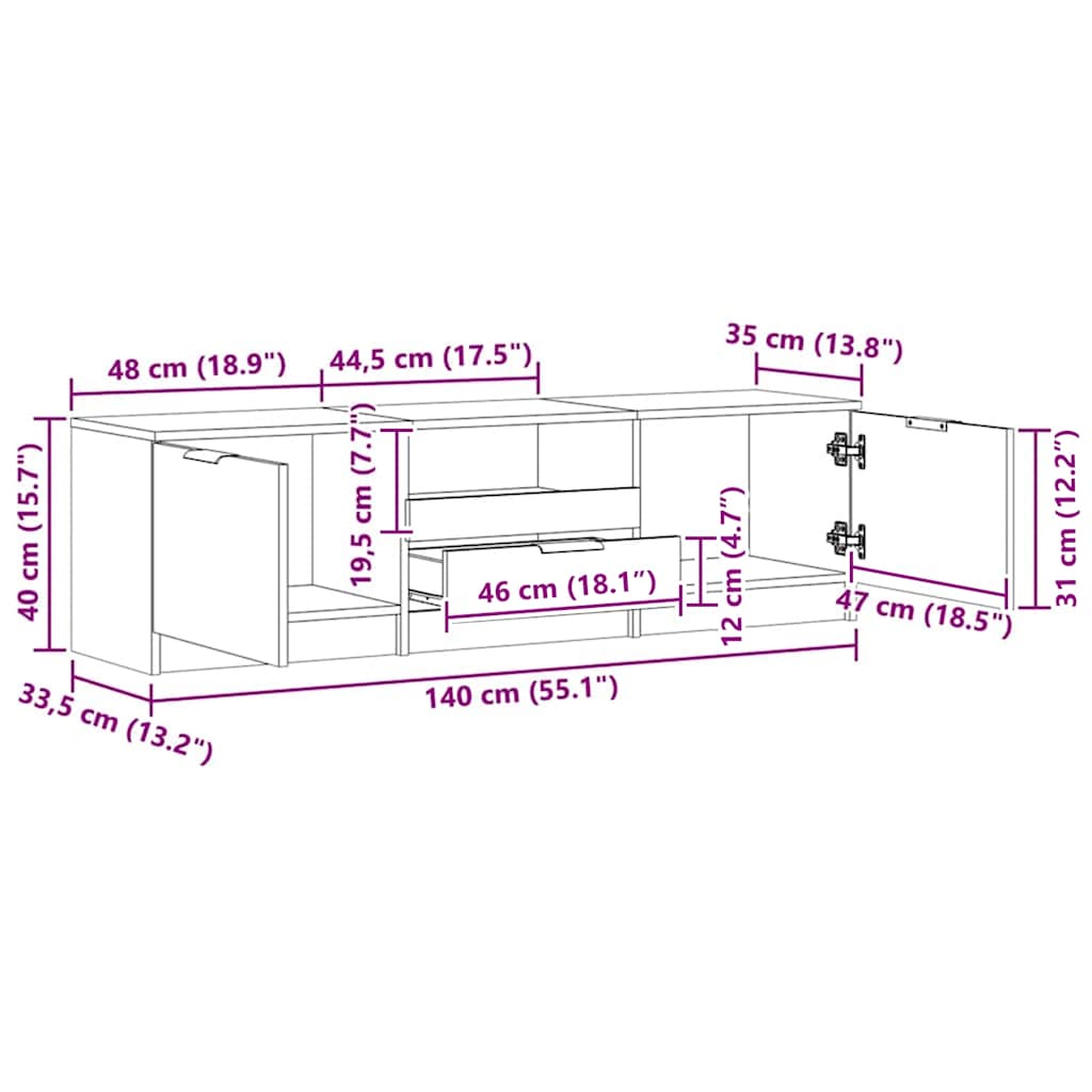 Mobile TV Artisan Rovere 140x35x40 cm Legno ingegnerizzato