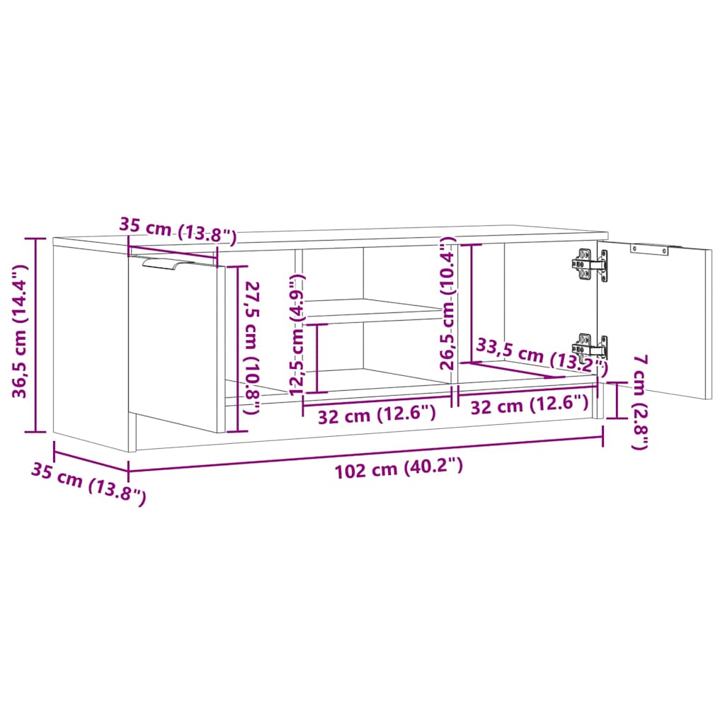 Mobile Porta TV Legno Vecchio 102x35x36,5 cm Legno Multistrato | homemem39