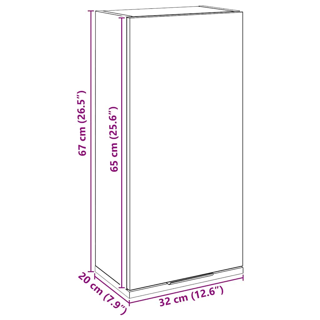 Mobile da Bagno a Parete Rovere Artigianale 32x20x67 cm
