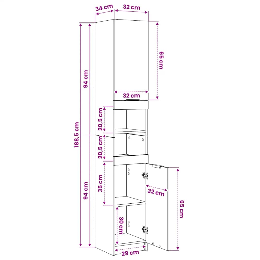Armadietto Bagno Legno Antico 32x34x188,5 cm Legno Multistrato