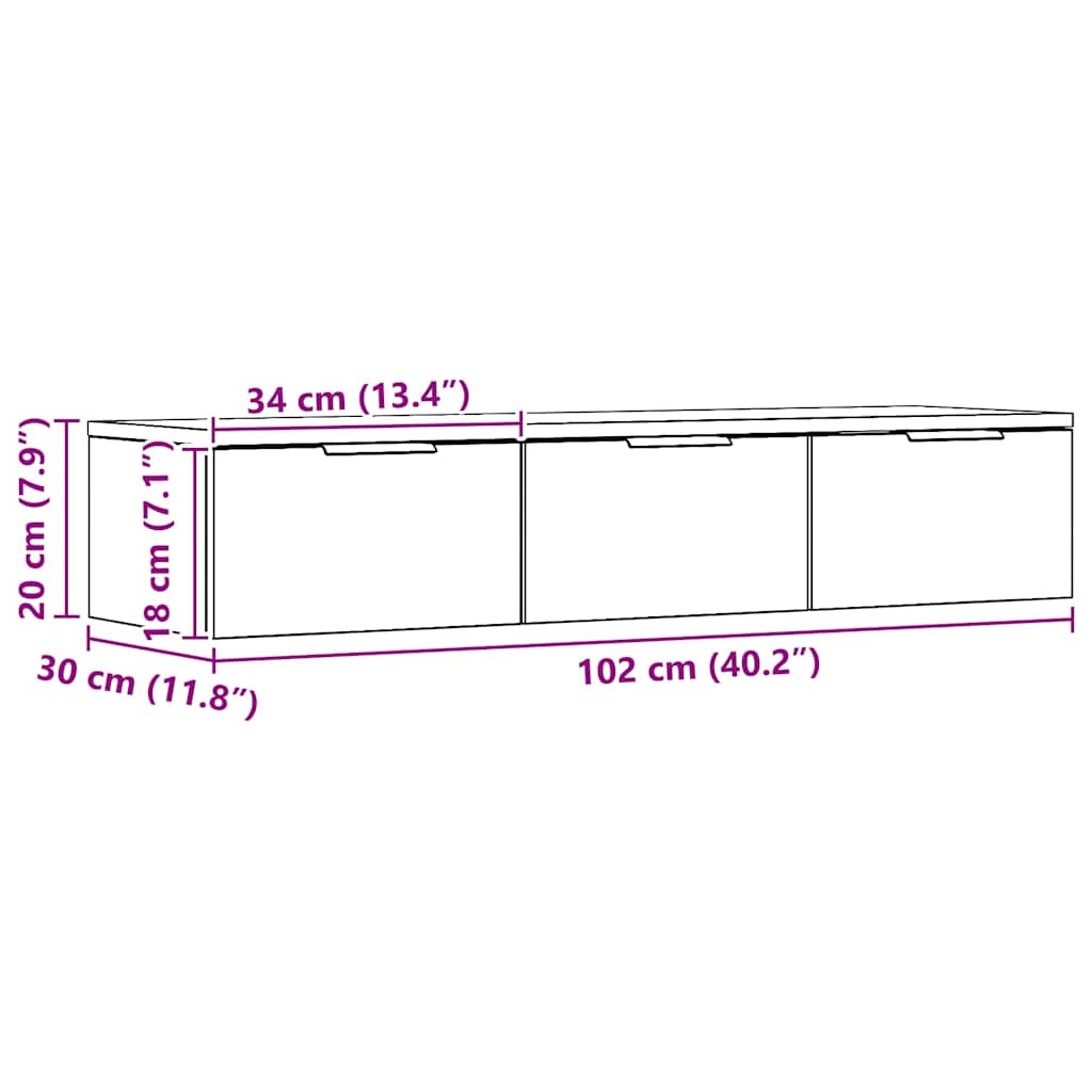 Armadietto a Muro Rovere Artigianale 102x30x20 cm in Truciolato
