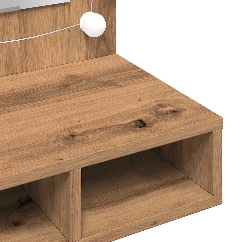 Mobiletto a specchio con LED in rovere artigianale 90x31,5x62 cm | homemem39