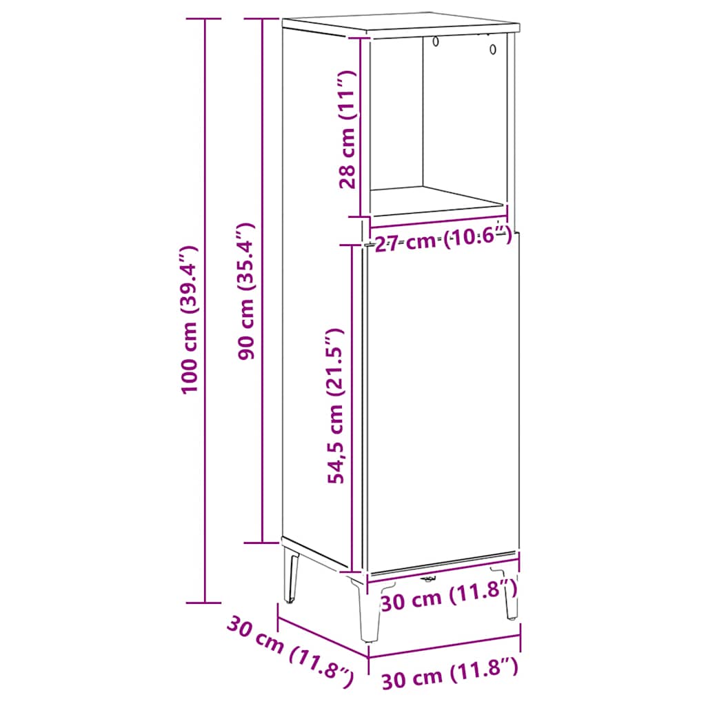 Armadietto da Bagno Rovere Artigianale 30x30x100 cm Truciolato