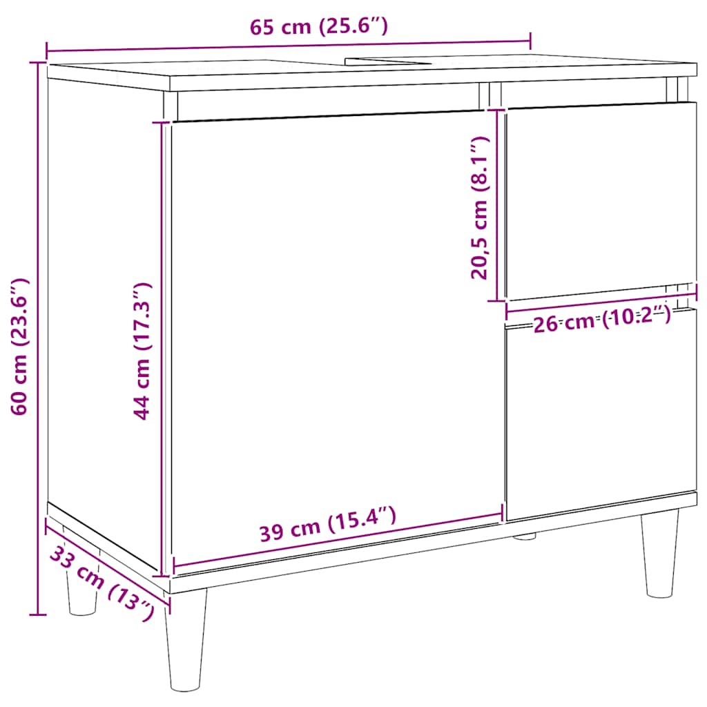 Mobile Sottolavabo Rovere Artigianale 65x33x60 cm in Truciolato | homemem39